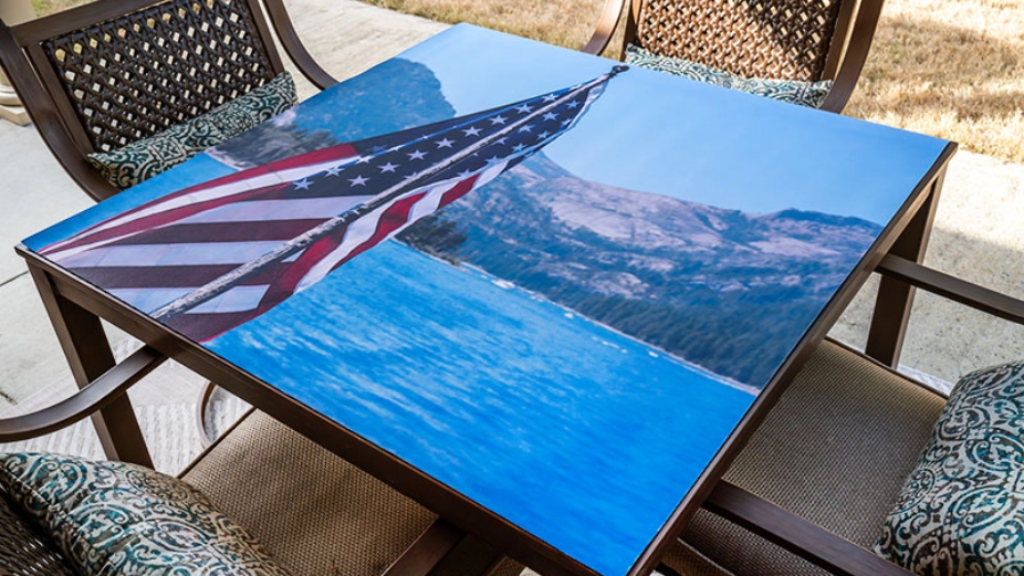 Table and Chairs With USA Flag